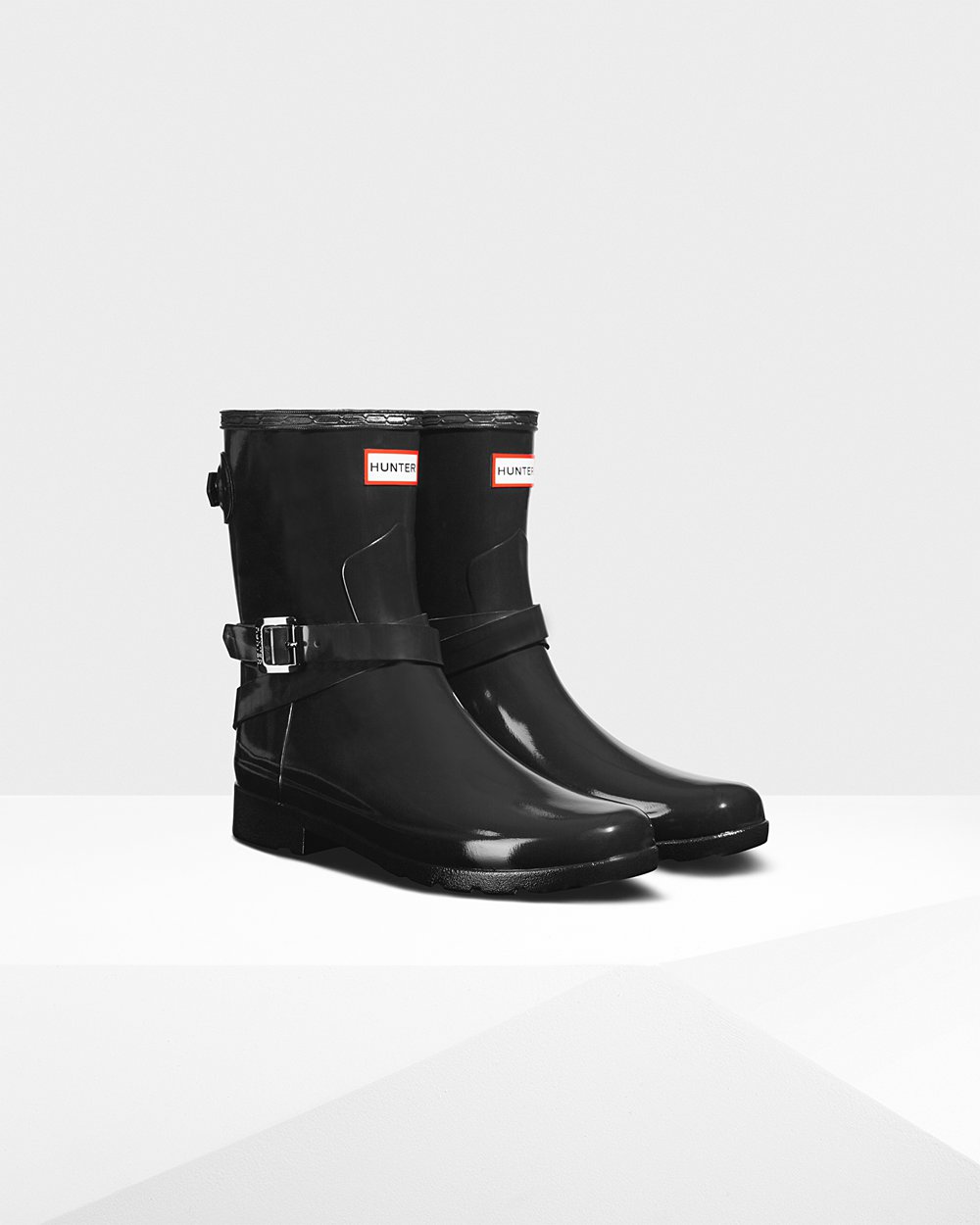 Galochas Curtas Hunter Feminina Pretas - Refined Adjustable Gloss - 92CJIGSXE
